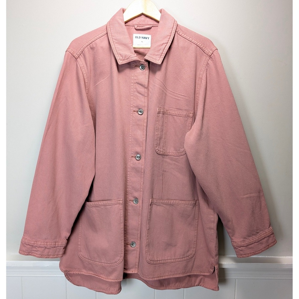 Old Navy Womens Pink Cotton Twill Chore Jacket Utility Button Front Coat